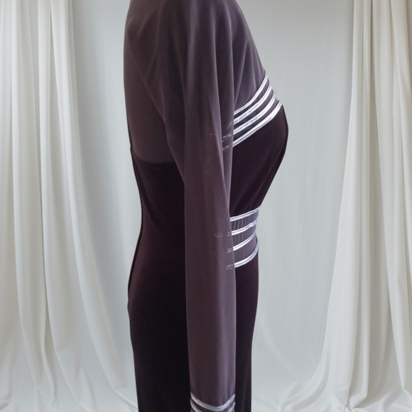 Chocolate Color Stretch/velvet Dress with Long Cuffed Sleeves for Cocktail Night - Picture 6 of 7